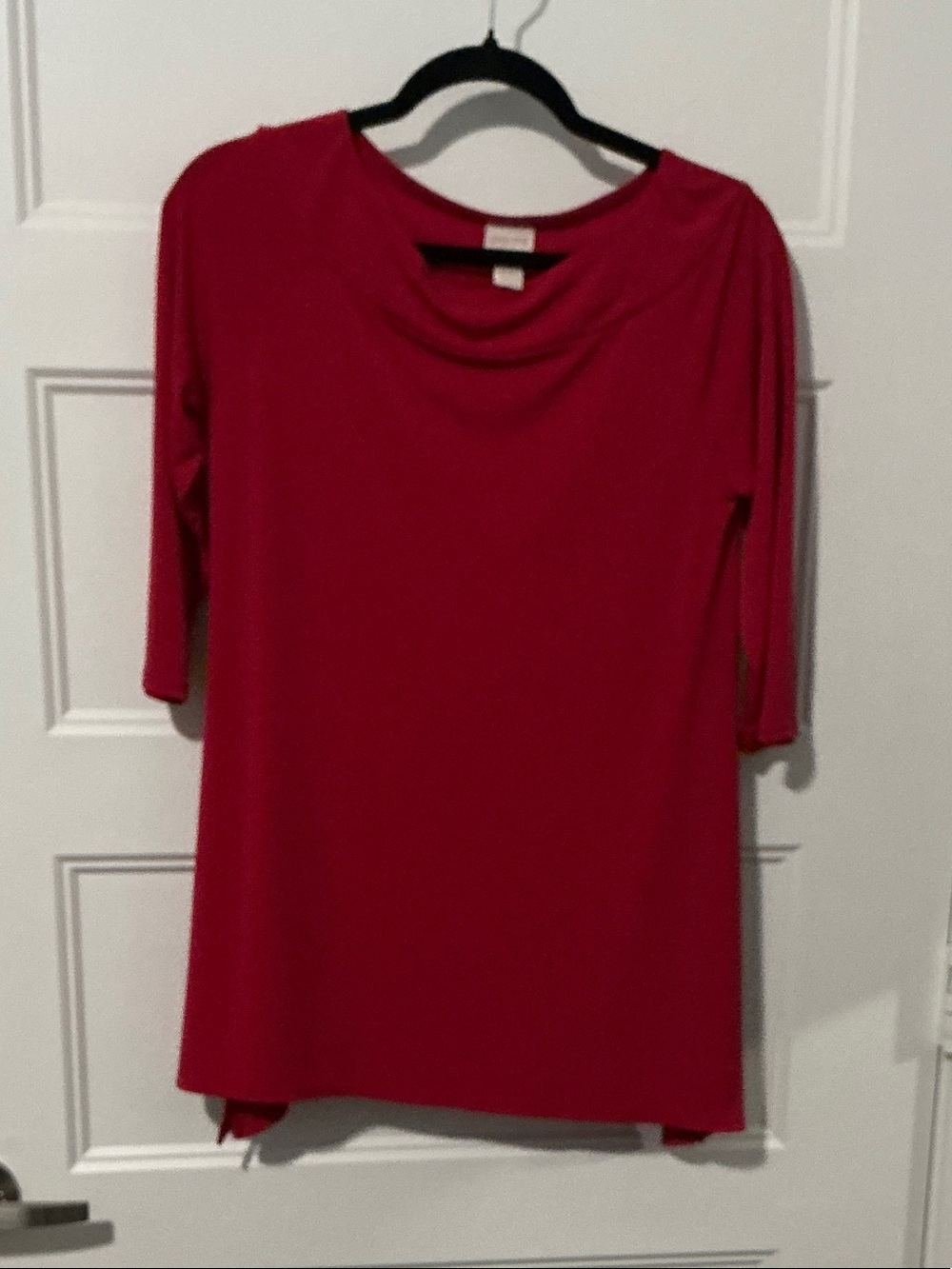Chico's Red Scoop Neck Three-Quarter Sleeve Top